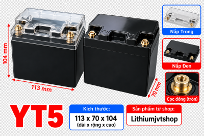 Hộp nhựa chữ nhật YT5 thân đen nắp đen cọc tròn
