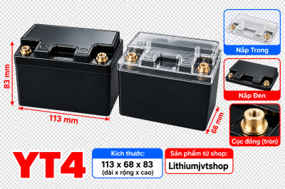 Hộp nhựa chữ nhật YT4 thân đen nắp đen cọc tròn