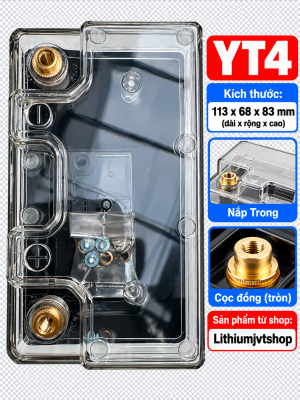 Hộp nhựa chữ nhật YT4 thân đen nắp trong cọc tròn