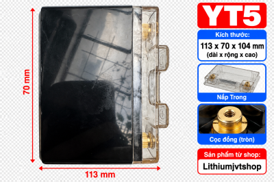 Hộp nhựa chữ nhật YT5 thân đen nắp trong cọc tròn